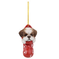 PT Shih Tzu in Christmas Stocking Hand Painted Ornament