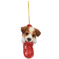 PT Jack Russell Terrier im Weihnachtsstrumpf, handbemaltes Ornament