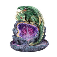 PT Green Dragon Hand Painted Resin Backflow Incense Burner with LED Light