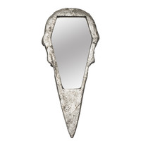 Miroir de poche en résine finition argent antique crâne de corbeau Pt
