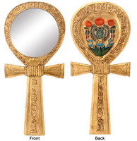 Espelho de mão em resina egípcia Pt ankh ouro