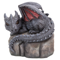 PT Dragon on a Rock פסלון גן שרף מצויר ביד