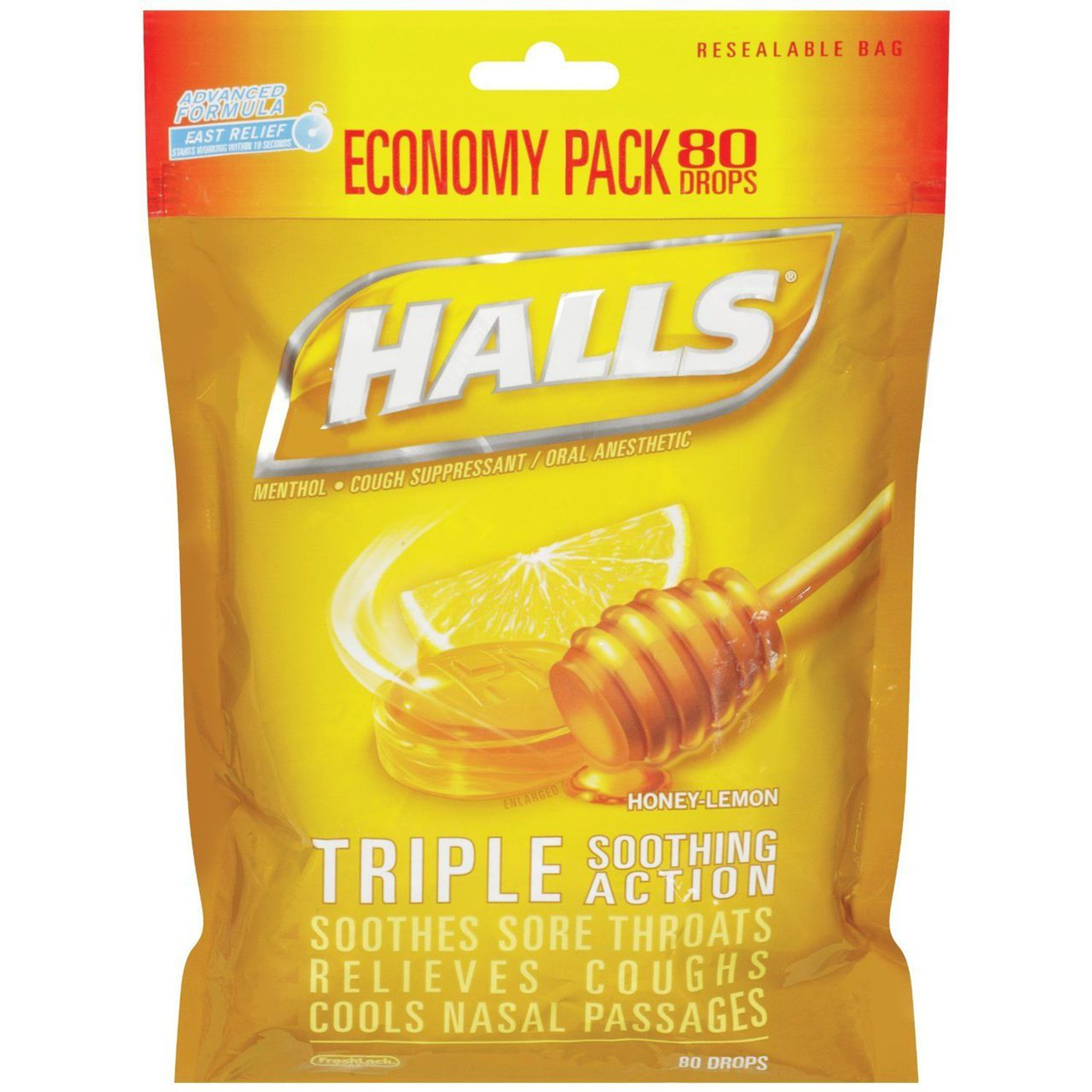 HALLS Gotas para la garganta, sabor miel y limón, 1 bolsa, 3 paquetes para  llevar por bolsa (24 gotas en total)