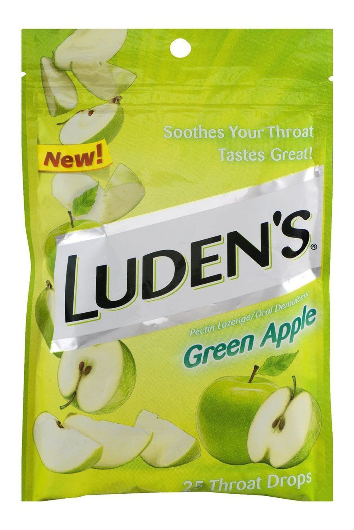 Ludens Green Apple Cough Drops, Always Soothing Never Sour, 25 Count 