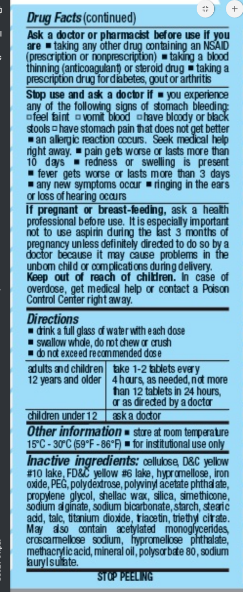 GeriCare Enteric Coated Aspirin Pain Reliver 325 MG 100 ct
