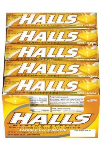 HALLS Honey Lemon Menthol Cough Suppressant Drops Sticks 20