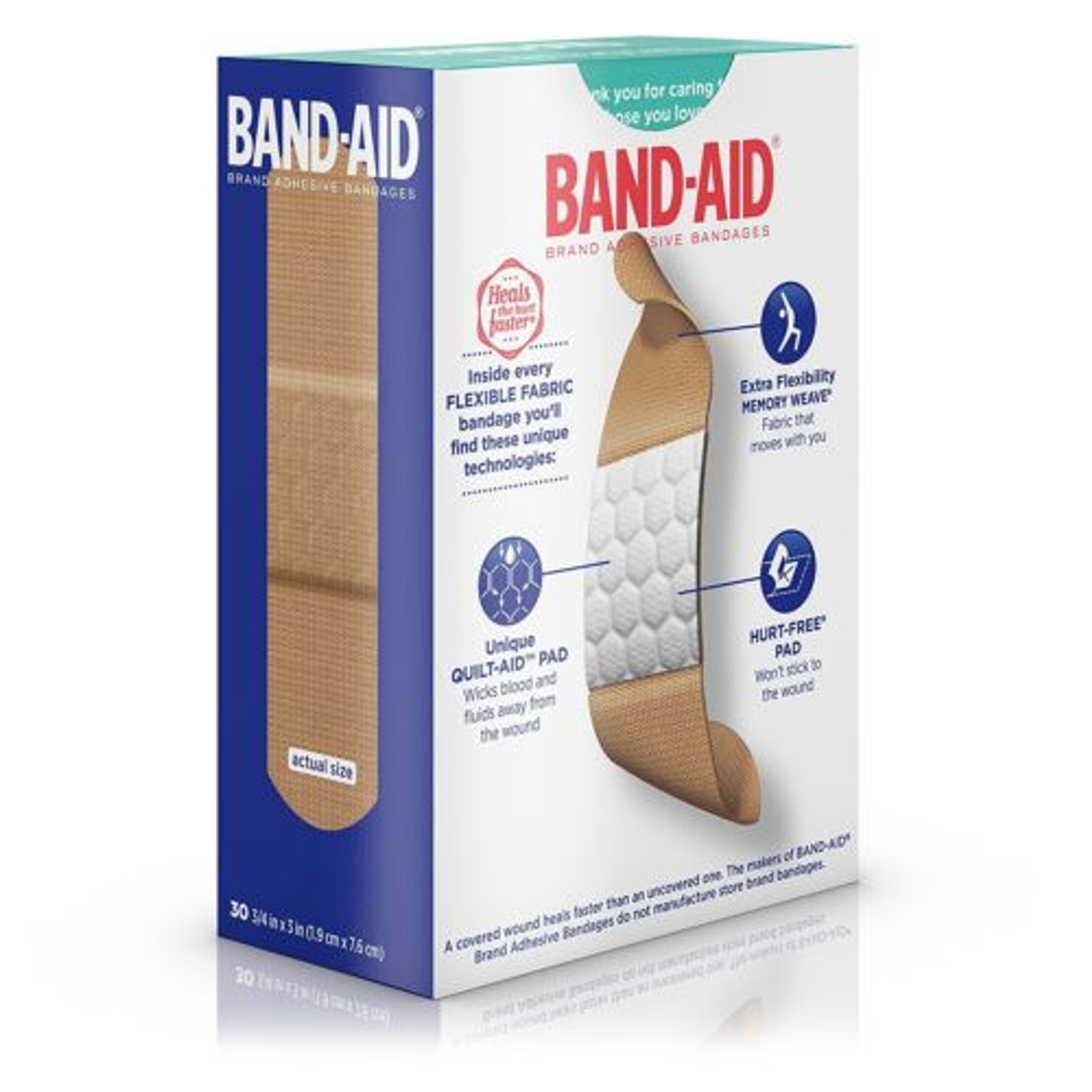 Band Aid Flexible Fabric Adhesive Bandages 30 Count 19 Cm X 76 Cm 