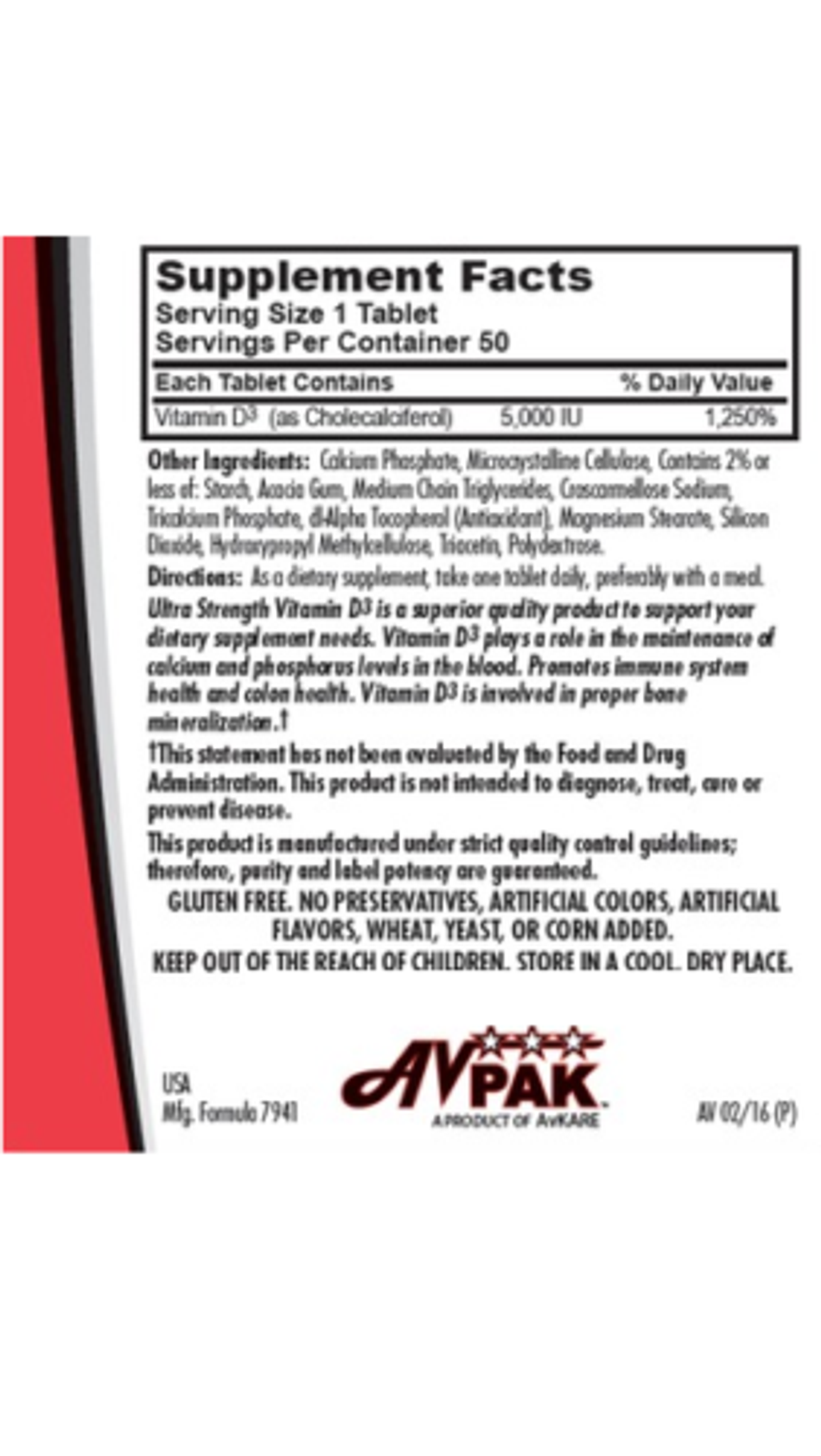 Avkare Vitamin D3 5000iu Tablet 5x10 Unit Dose Avkare Vitamin D3 5000iu Tablet 5x10 Unit Dose