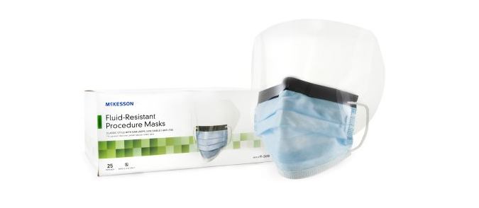 McKesson Pleated Earloops Procedure Mask with Eye Shield