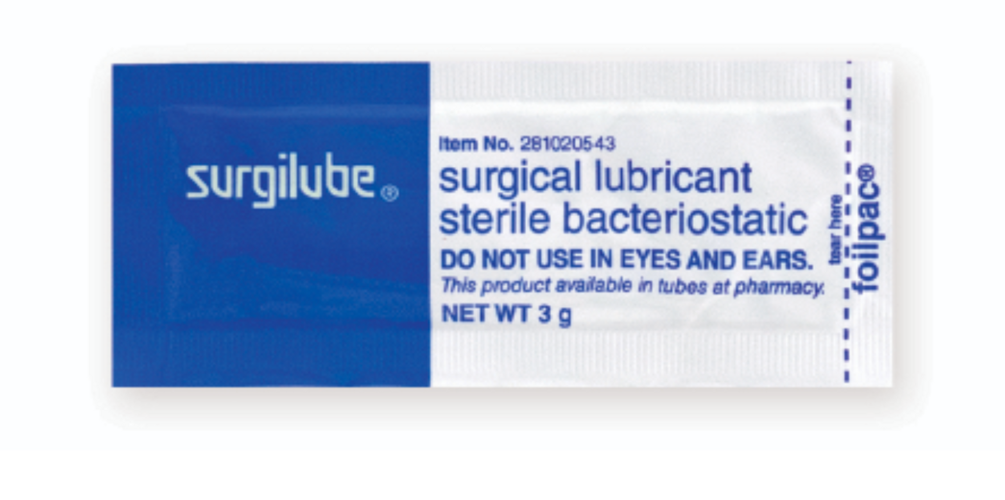 Surgilube 3 g Lubricant Individual Packet Sterile Box of 144