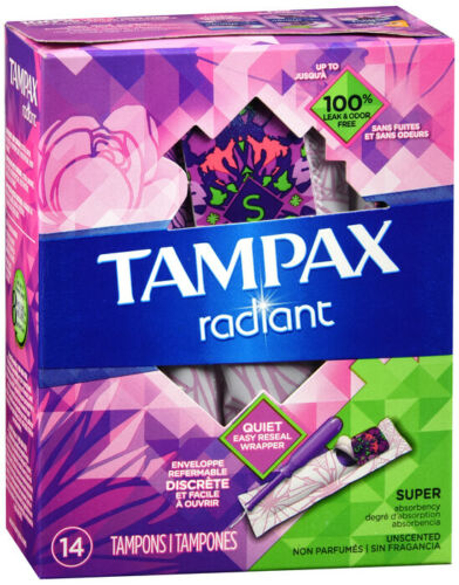 Tampax Tampons Radiant avec tresse anti-fuites LeakGuard et