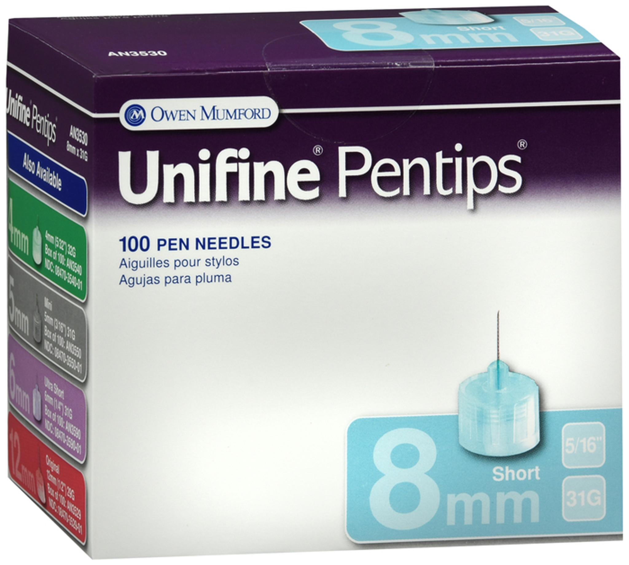 Unifine Pentips 31G 8mm Short Pen Needles Box of 100 