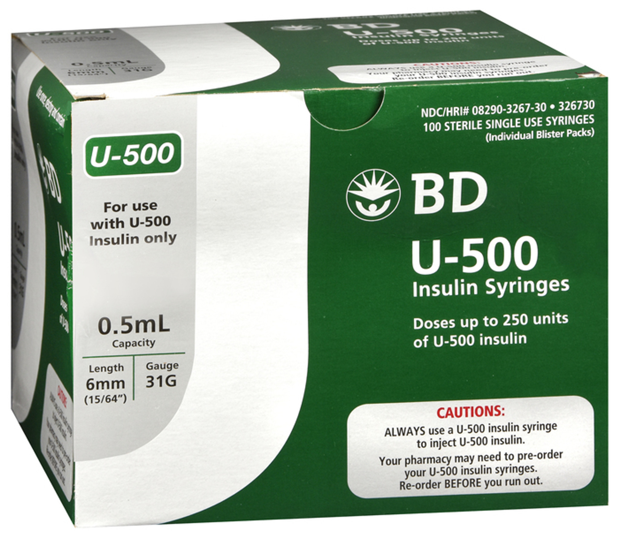 U 500 Insulin Syringes 6mm X 31g 1 2 Ml Cc 100 Counts Drugsupplystore Com