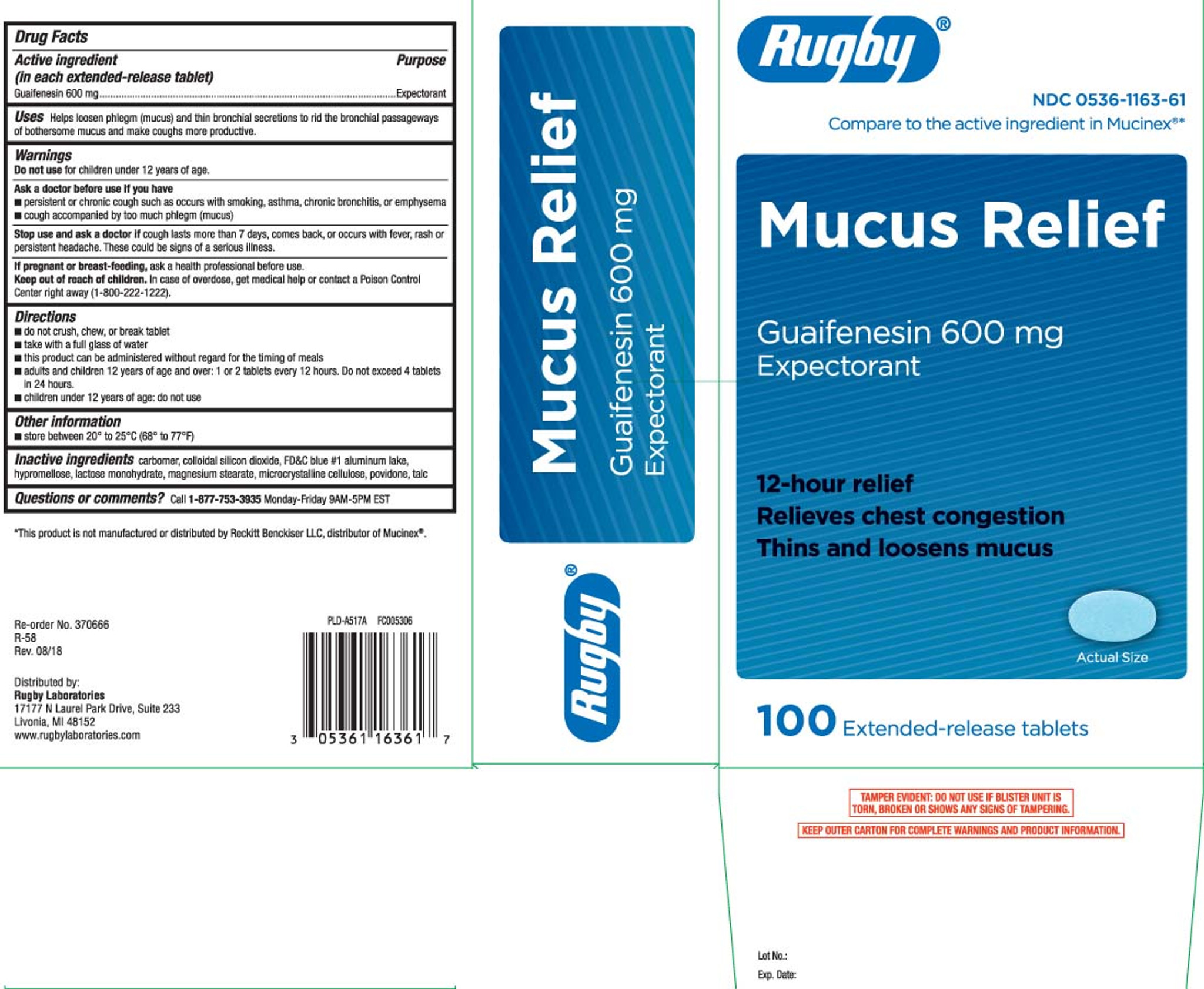 Rugby Mucus 600mg 100 Extended-Release tabletter - drugsupplystore.com