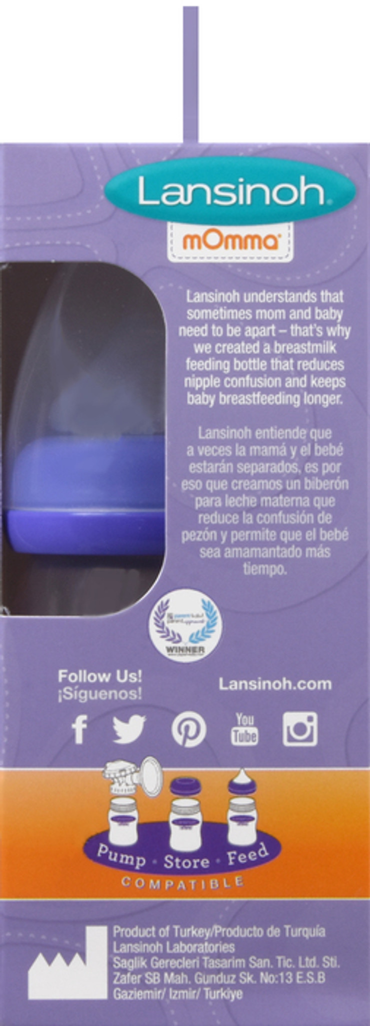 Lansinoh mOmma Biberón de leche materna con pezón NaturalWave, 8 onzas, BPA