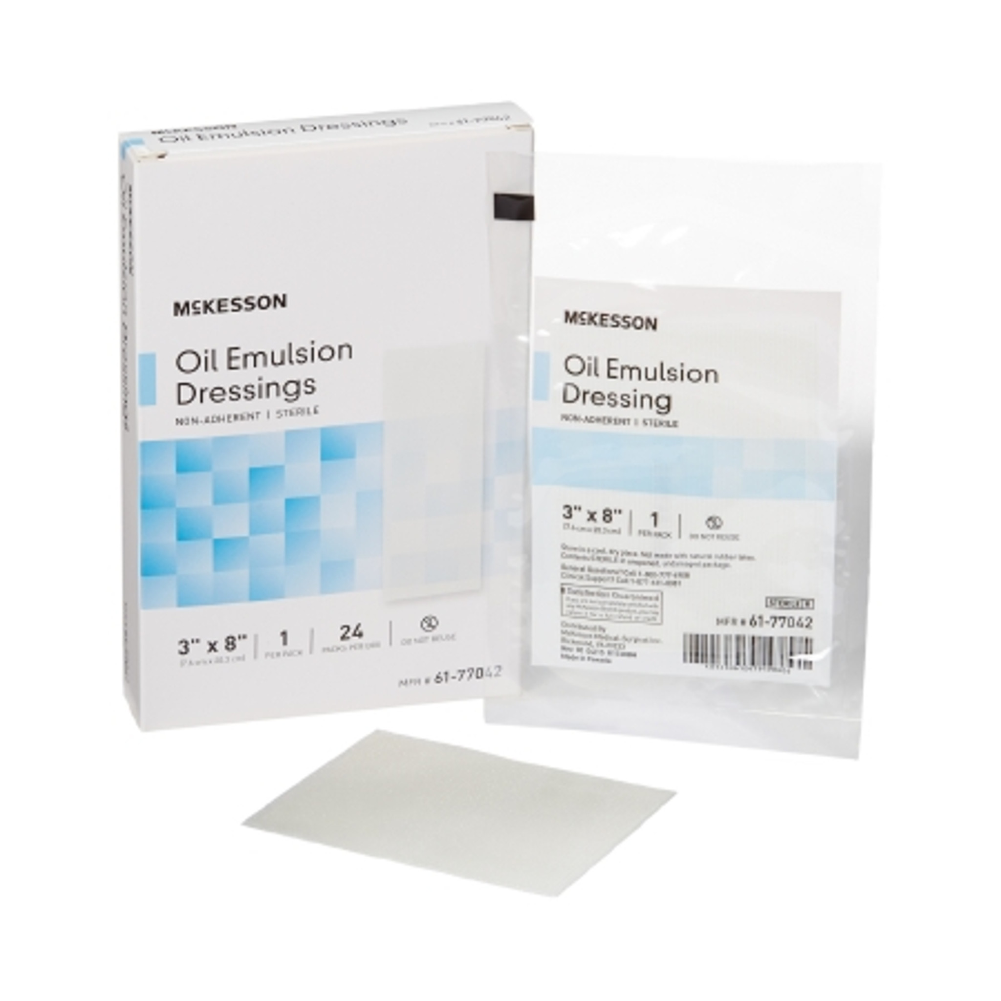 Olieemulsionsimprægneret McKesson 3 X 8 tommer acetatgaze hvid vaselin / mineralolie steril -