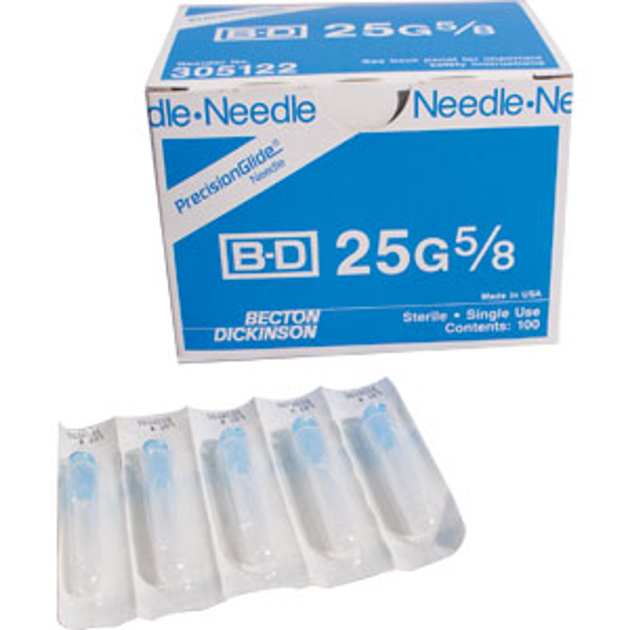 BD Needle Only 25 Gauge 5/8 inch 100/box (305122)