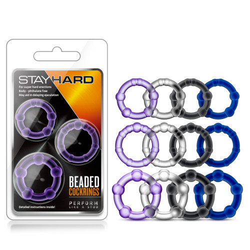 Hy Stay Hard Beaded Cock Rings 3 Pack Blue 8086