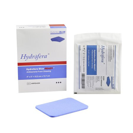 MCK Hydrofera BLUE READY 4 X 5 Inch Without Border Without Film Backing Nonadhesive Rectangle Sterile Antibacterial Foam Dressing - 1 Each