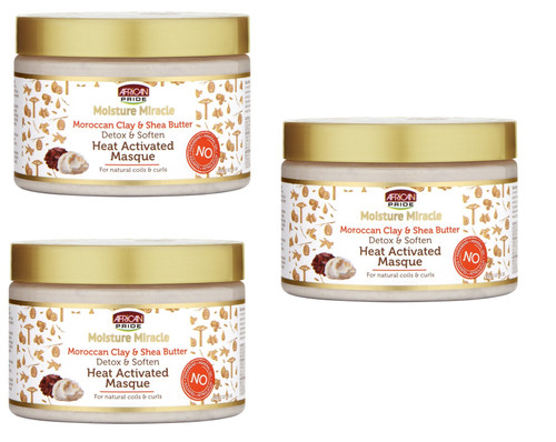 BL African Pride Heat Activated Masque Moroccan Clay/Shea 12oz X 3 Packs
