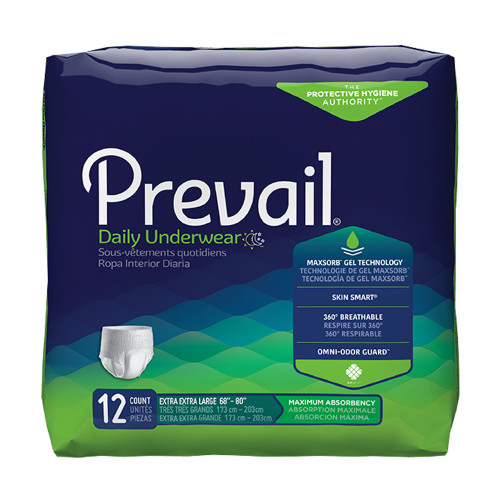 MILS  Prevail Per-Fit® Underwear Color White  Size X-Large  Unit Of Measure 20/Bag (4 Bags/Case)  Width Inches Hip Size: 58" - 68"
