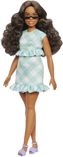
Mattel - Barbie Fashionistas Doll #240 in Green Gingham Dress And Sunglasses, Wavy Dark Brown Hair
