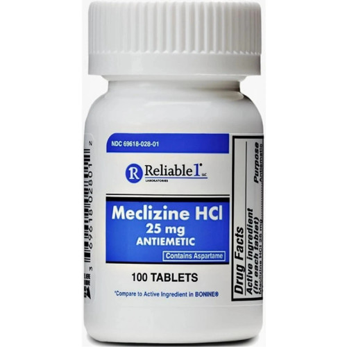 Reliable 1 Meclizine HCL 25mg Antiemetic 100 Tablets