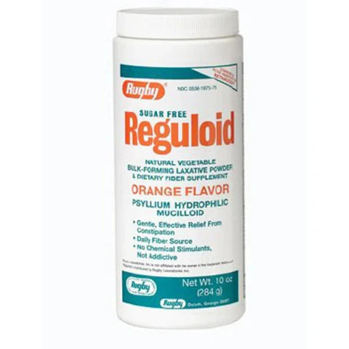 Reguloid Laxative Psyllium Fiber Powder Sugar Free Orange Flavor 10 Oz