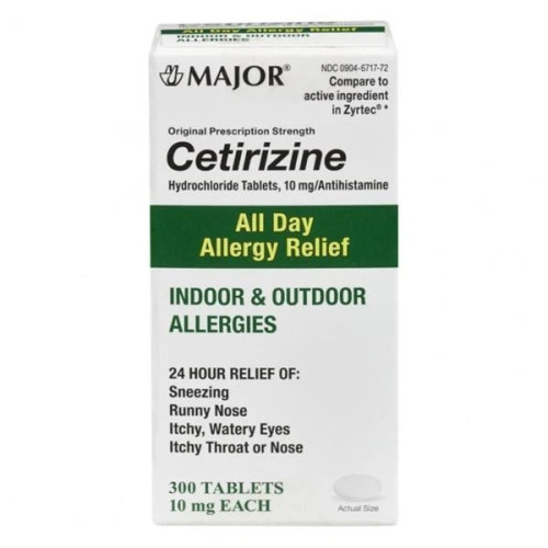 Major All Day Allergy Relief Cetirizine 10mg HCL Tablets 300 Count 