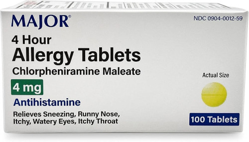 Major Chlorpheniramine maleate 4 mg Antihistamine 100 Tablets