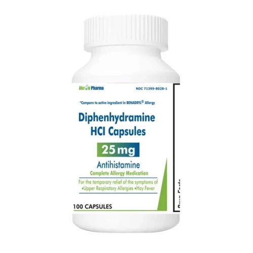  Akron Pharma Diphenhydramine Hydrochloride 25 mg Antihistamine 100 Capsules