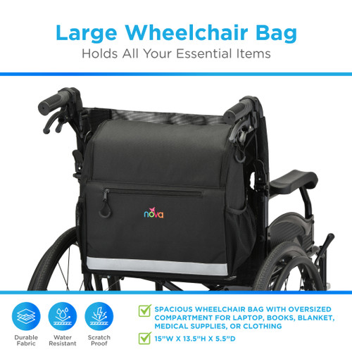 Nova Large Wheelchair Bag Black 15"Lx 13"W x 1.7" D