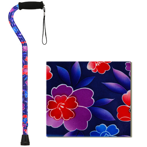 Nova Heavy Duty Walking Cane with Offset Handle and Strap Maui Flowers 1075MF