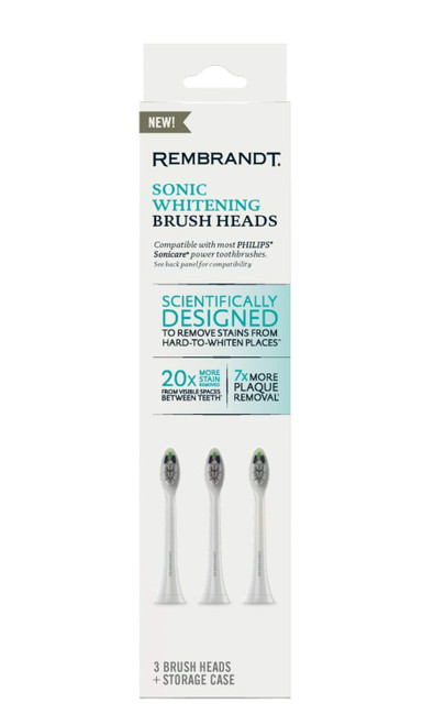 Rembrandt Sonic Teeth Whitening Power Toothbrush Replacement Brush Heads 3 Count