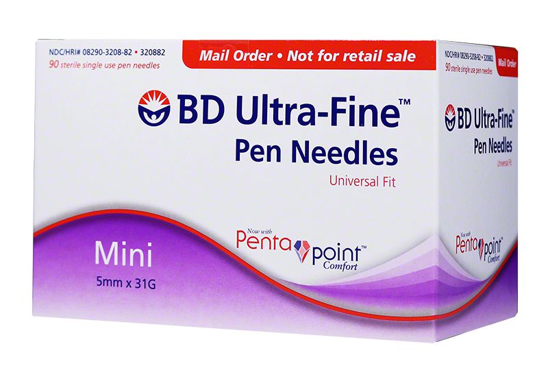 BD Ultra-Fine Mini Pen Needles 5MM 3/16 inch 31 Gauge Box of 90