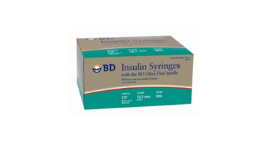 BD Ultra-Fine Insulin Syringe with Needle 1 mL 30 Gauge 1/2 Inch Attached Needle Without Safety Box of 10