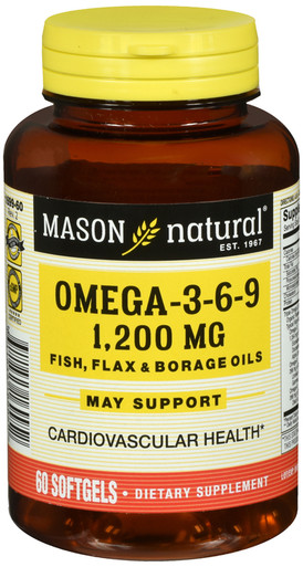 Mason Naturals Omega 3 6 9 Fish Oil Flax Borage Oil 1200 Mcg 60 Softgels Cardiovascular Health Drugsupplystore Com