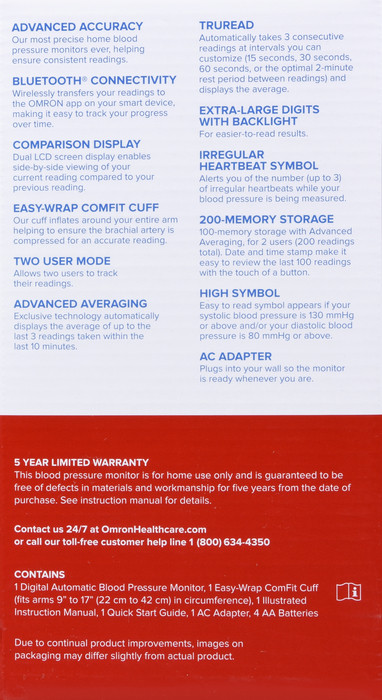 OMRON Comparison Chart  Upper Arm Blood Pressure Monitors