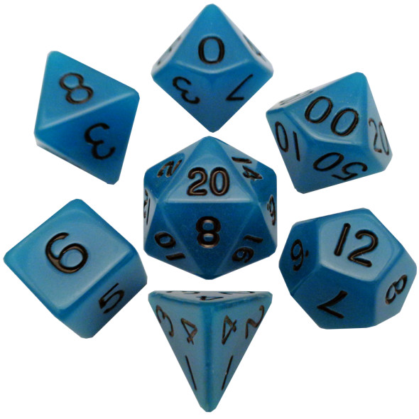 MDG Acrylic Poly Dice Set: Glow in the Dark Blue
