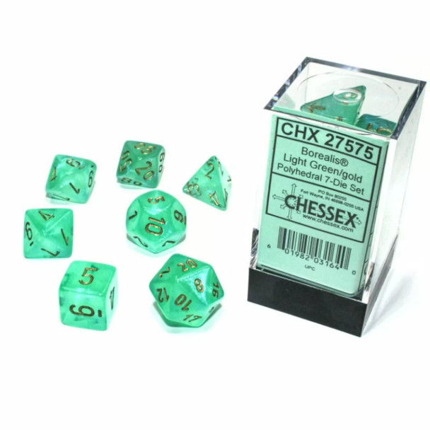 CHX 27575 Borealis Polyhedral Light Green/Gold Luminary 7-Die Set