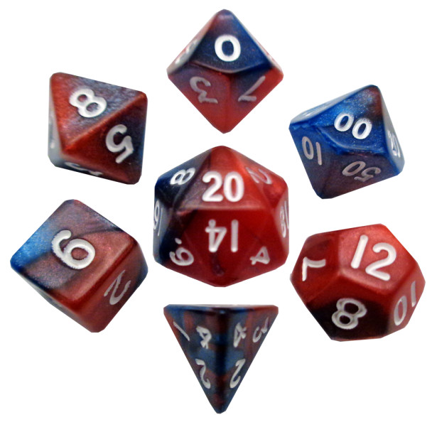 MDG Mini Polyhedral Dice Set: Red/Blue w/White Numbers