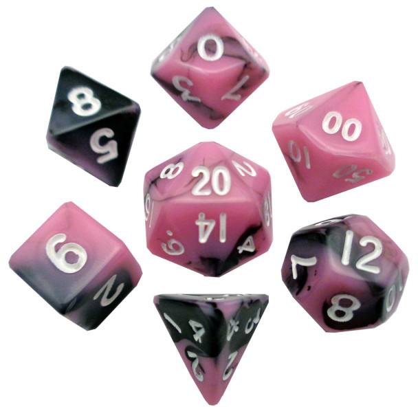 MDG Mini Polyhedral Dice Set: Pink/Black w/ White Numbers