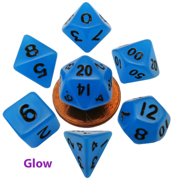 MDG Mini Polyhedral Dice Set: Glow Blue