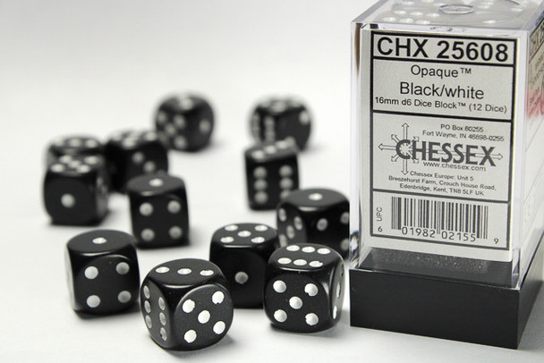 Chessex 16mm D6 Dice Block Opaque (Black/White)
