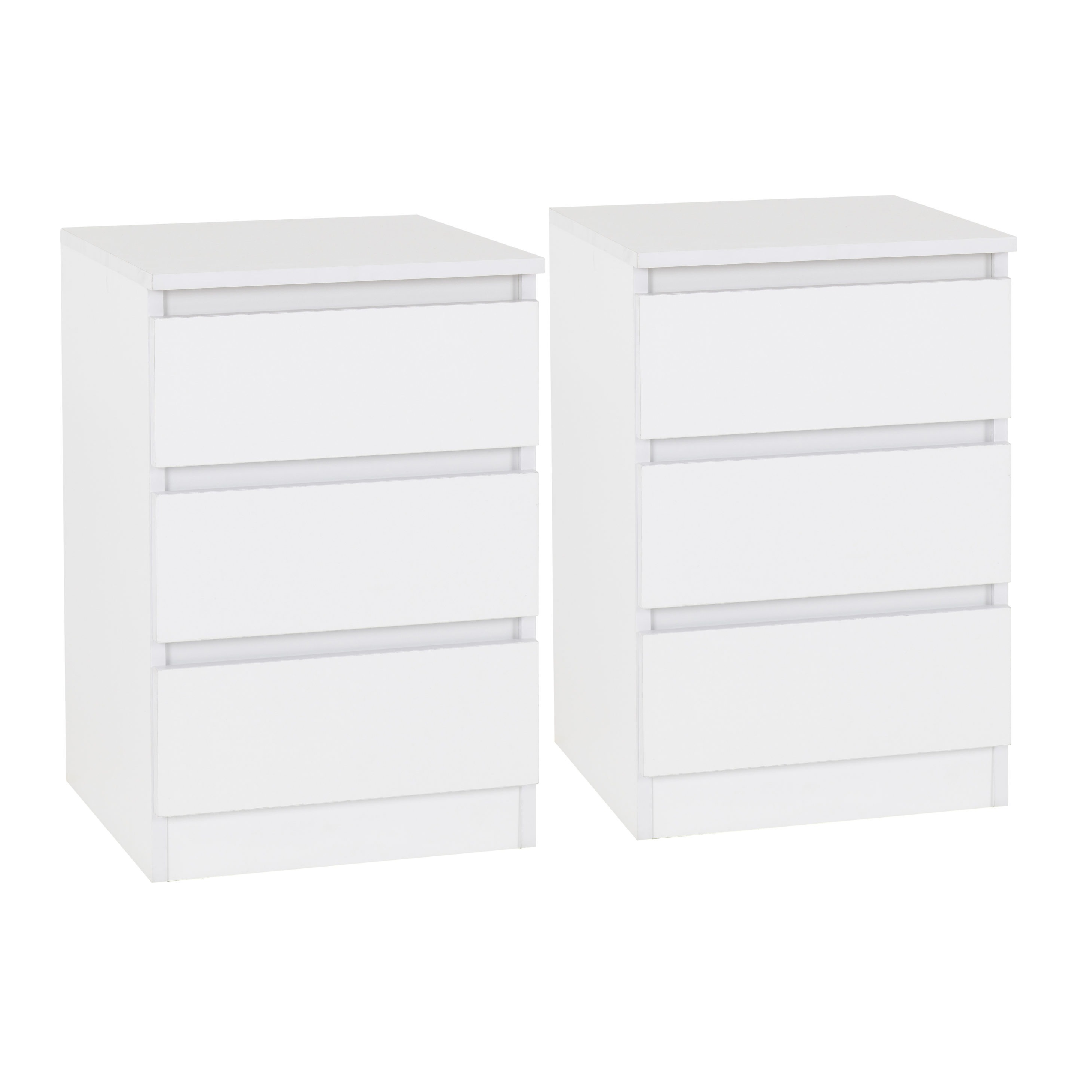 Malvern White Pair of 3 Drawer Bedside Tables Trade Beds Direct