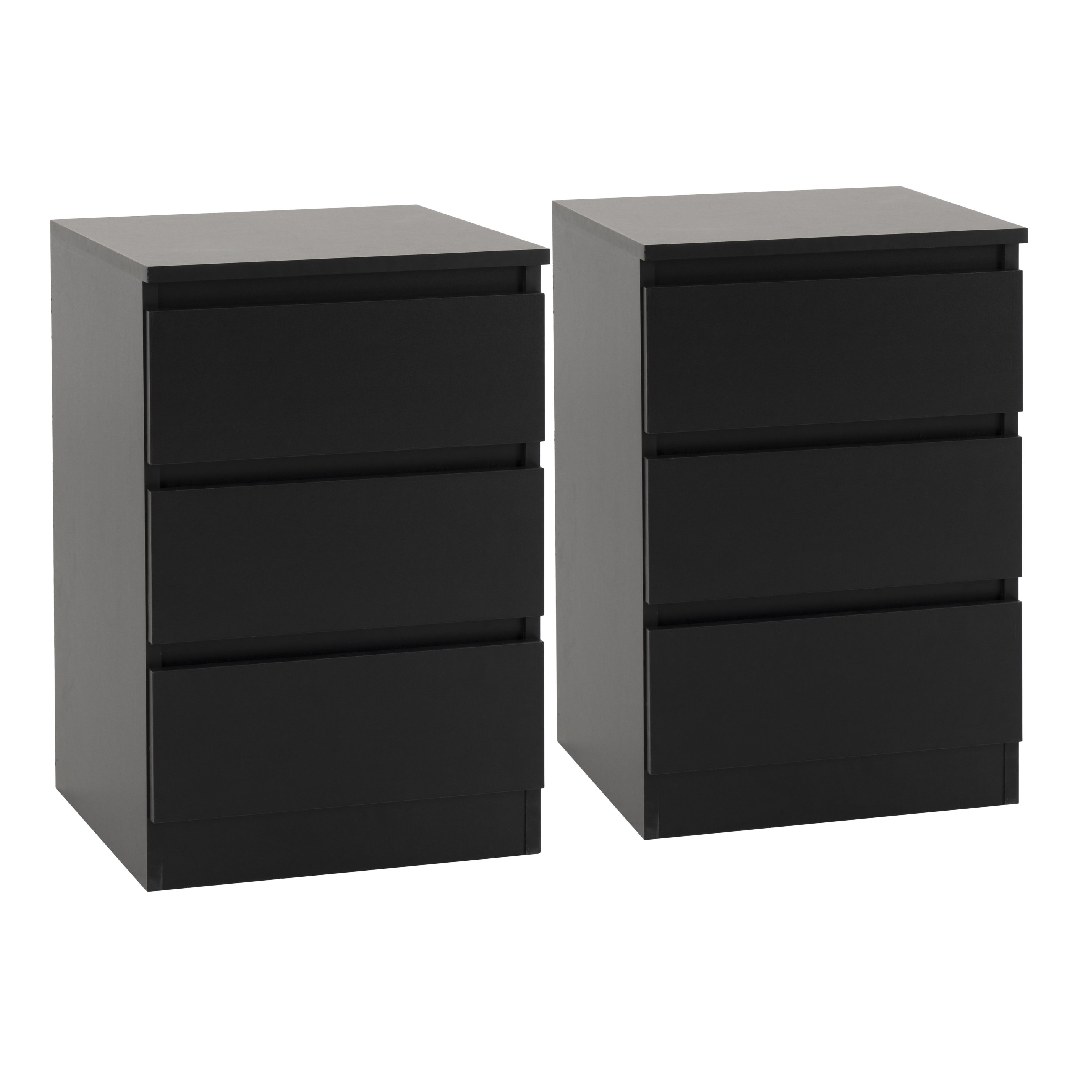 Malvern Black Pair of 3 Drawer Bedside Tables Trade Beds Direct