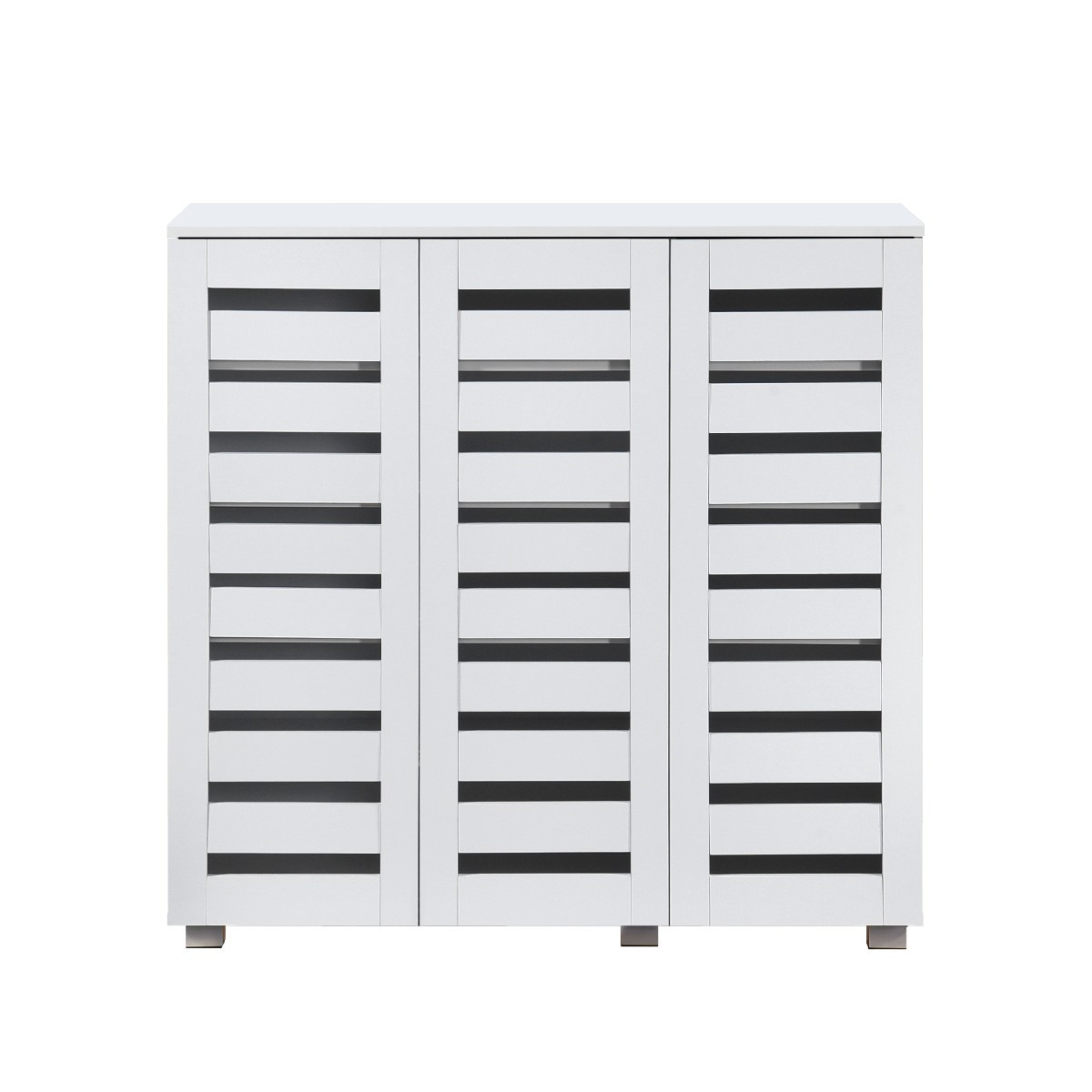 Modern Arc Design Shoe Cabinet with 3 Drawers - White Finish