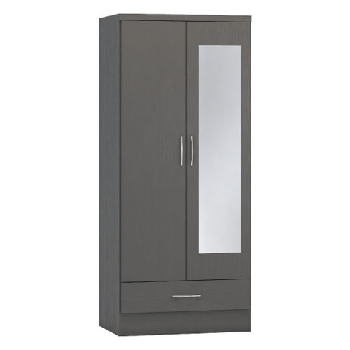 Nevada Grey 3D Effect 2 Door 1 Drawer Mirrored Wardrobe