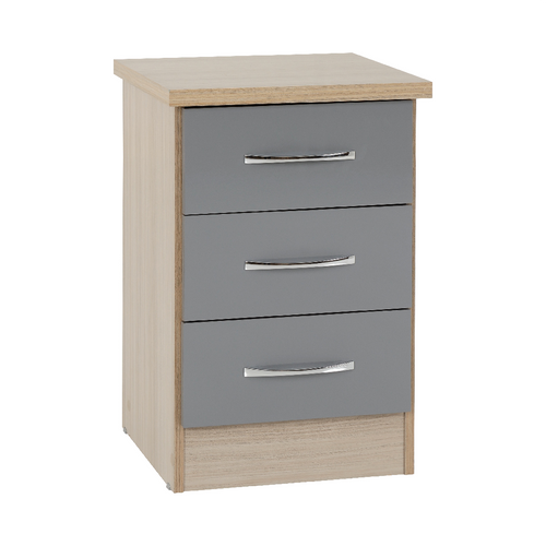 Nevada Grey and Oak 3 Drawer Bedside Cabinet