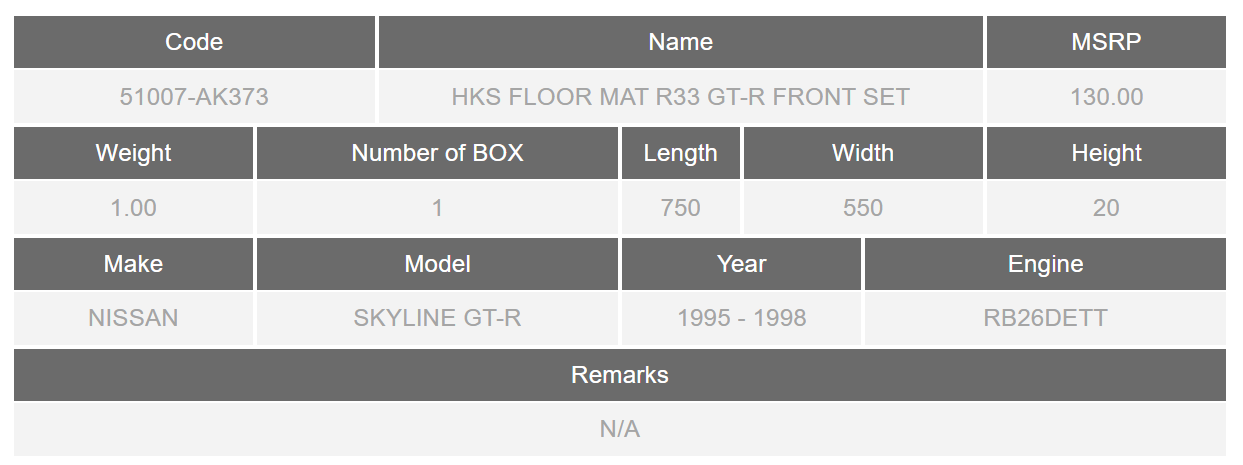 HKS FLOOR MAT R GT R FRONT SET    AK   KoruWorks